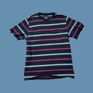 Vans | Short Sleeve T-Shirt | Size M | Black with Striped | Front Pocket, Unisex